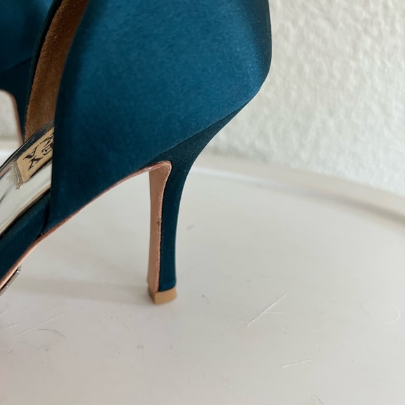 Badgley Mischka Teal Rhinestone Open Toe Heels - Picture 8 of 11
